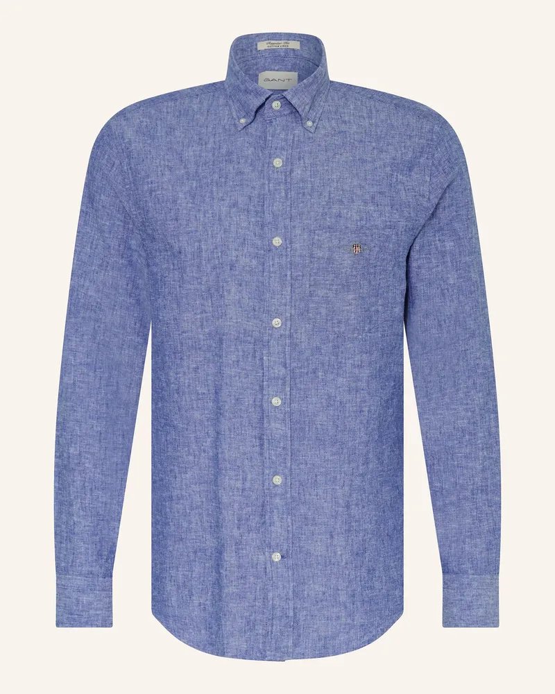 Gant Hemd Regular Fit mit Leinen Blau