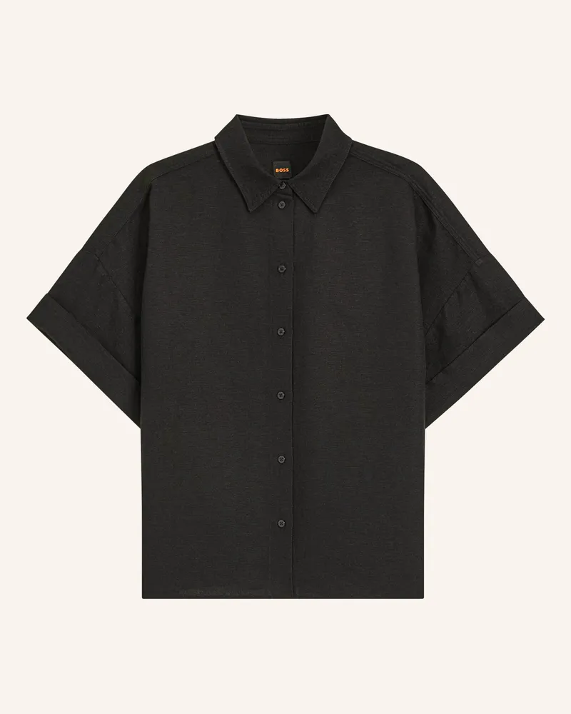 HUGO BOSS Hemdbluse Bisenas Mit Leinen schwarz Schwarz