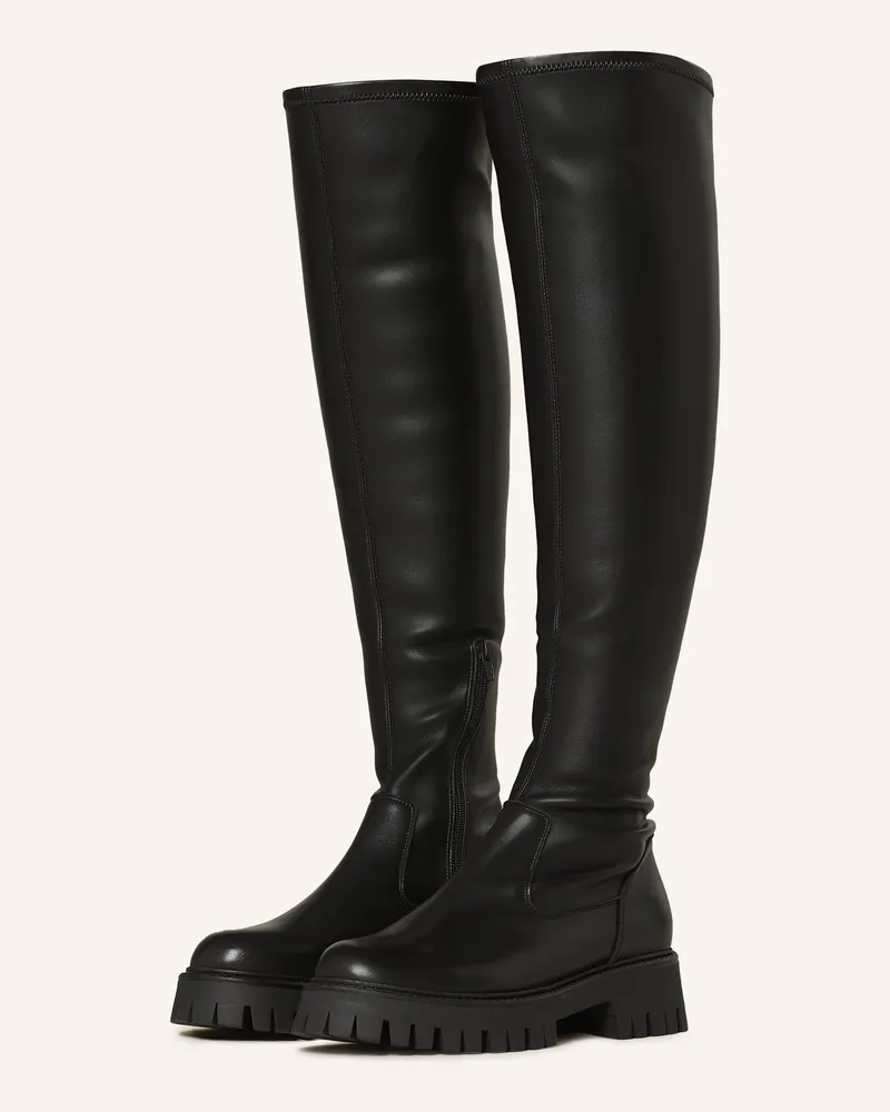 Mrs & HUGS Overknee-Stiefel schwarz Schwarz
