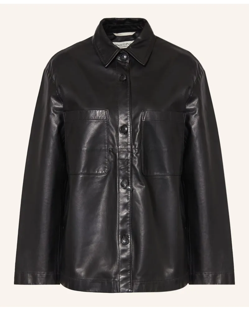 Marc O'Polo Leder-Overshirt Schwarz