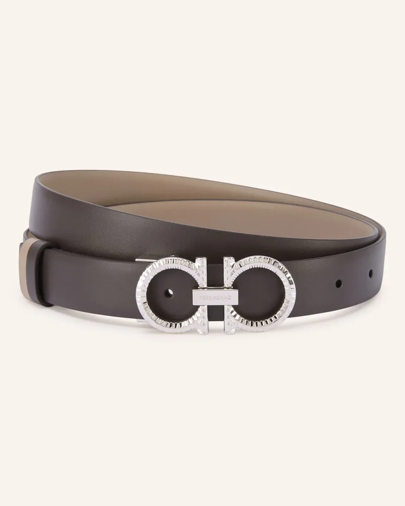 Ferragamo Ledergürtel New Gancini Bright Zum Wenden braun Taupe