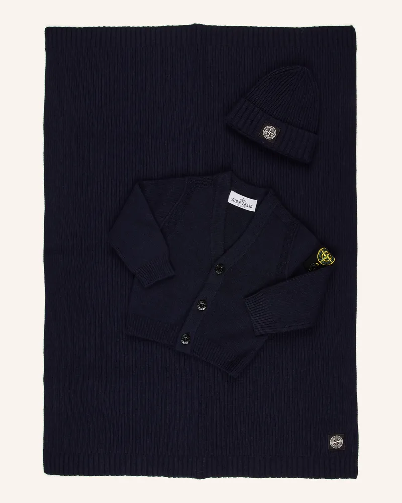 Stone Island Set: Strickjacke, Plaid und Mütze Dunkelblau