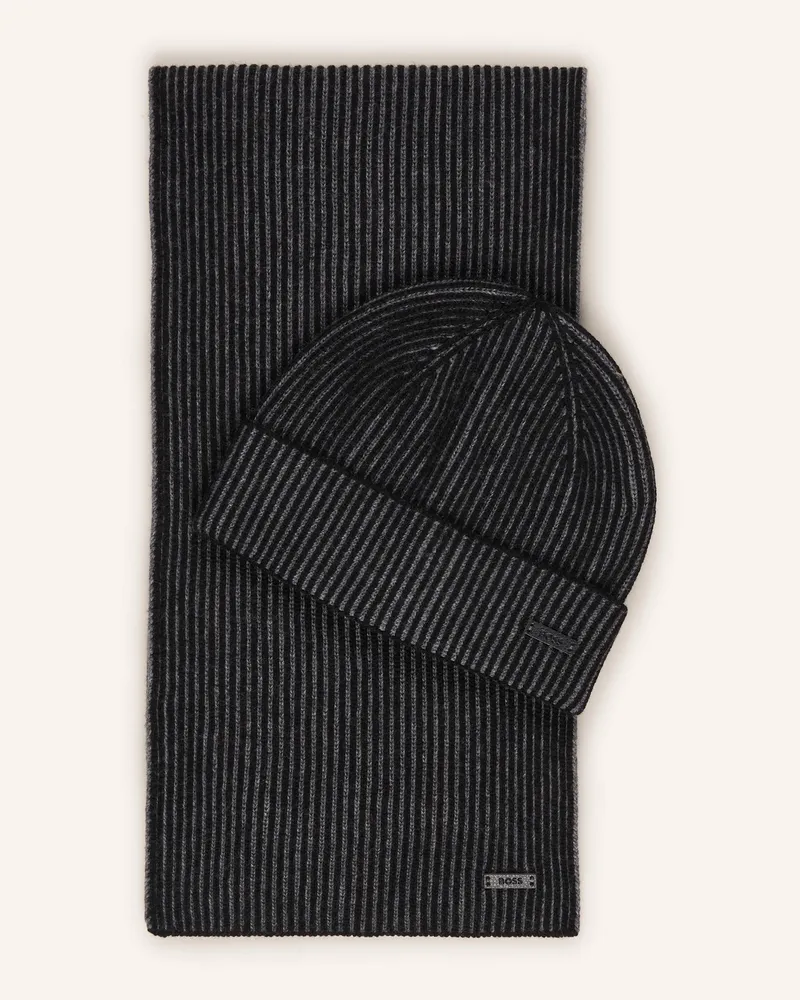 HUGO BOSS Set: Schal und Mütze ERCOLE mit Geschenkbox Schwarz
