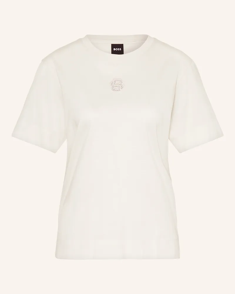 HUGO BOSS T-Shirt ELPHA mit Schmucksteinen Ecru