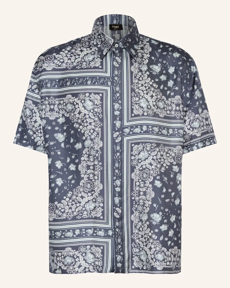 Fendi Resorthemd Relaxed Fit Aus Seide blau Dunkelblau