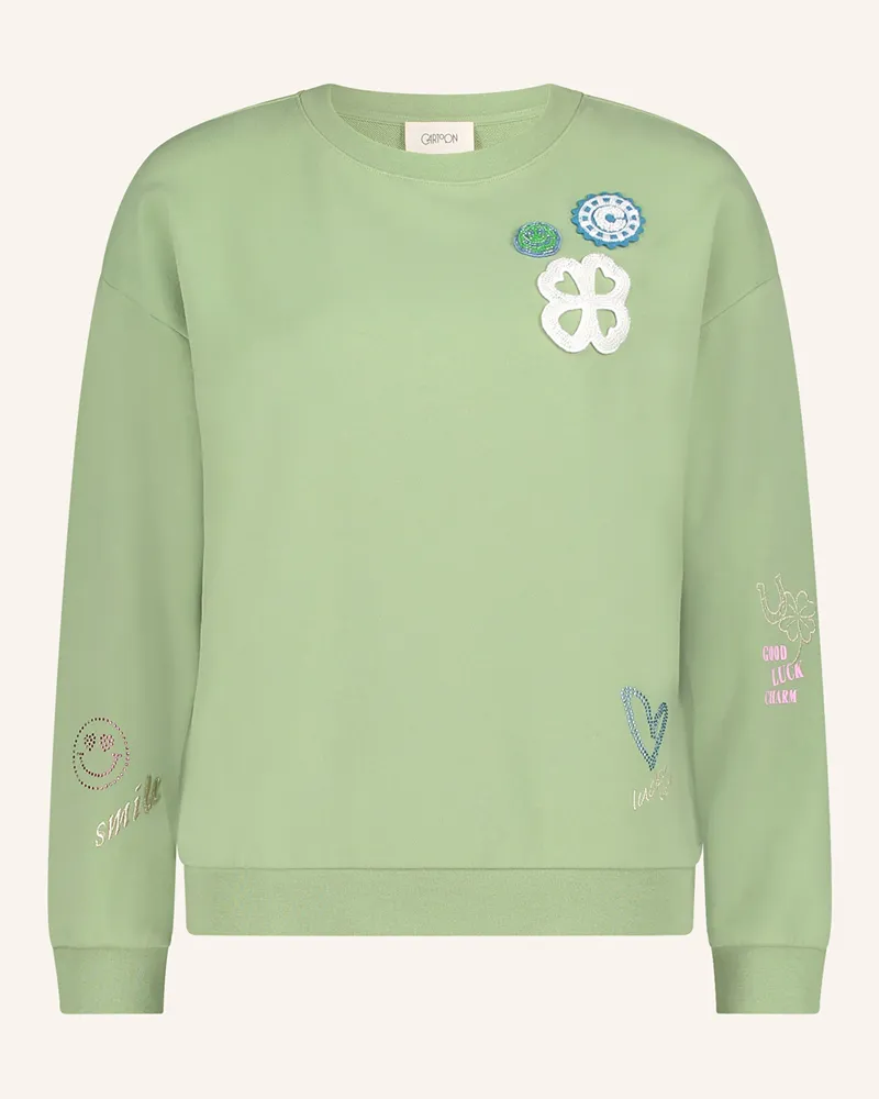 Cartoon Sweatshirt Mit Schmucksteinen gruen Hellgrün