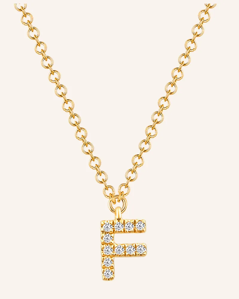 Leaf INITIALIEN Halskette „F“  aus 14 Karat Gelbgold mit Diamanten Gold