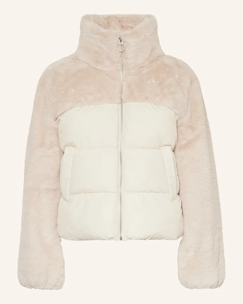 only Steppjacke im Materialmix mit Kunstfell Creme