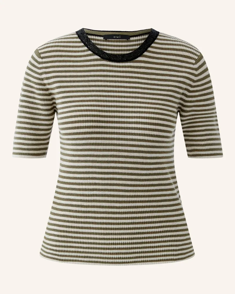 Oui  Strickshirt Mit Pailletten gruen Khaki