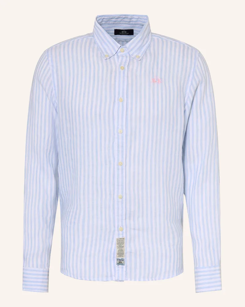 La Martina Leinenhemd Regular Fit Hellblau