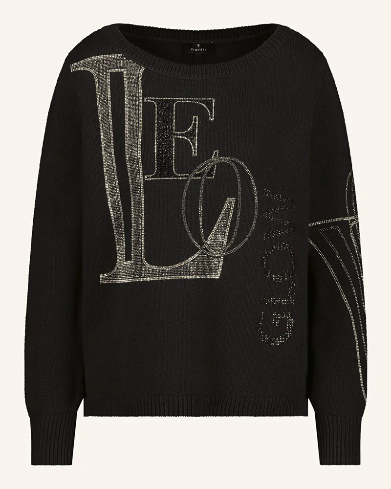 monari Pullover mit Schmucksteinen Schwarz