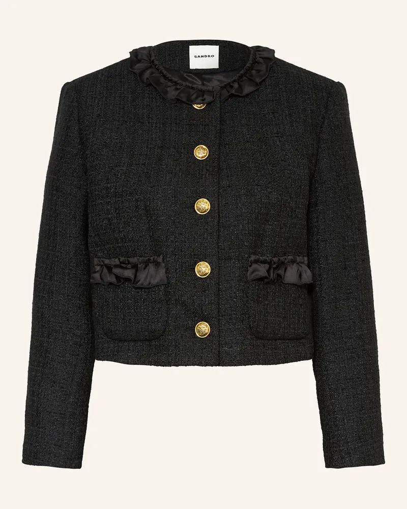 Sandro Tweed-Jacke mit Rüschen Schwarz
