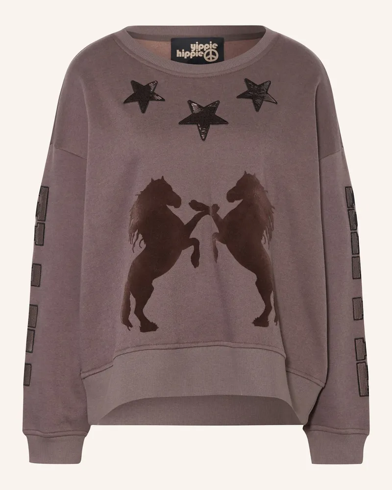 Yippie Hippie Sweatshirt mit Pailletten Schwarz
