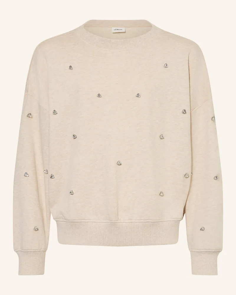 S.Oliver Sweatshirt Mit Schmucksteinen weiss Ecru