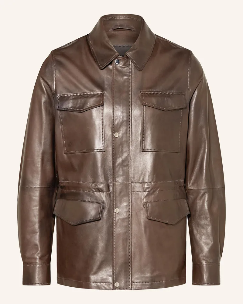 Manzoni 24 Fieldjacket aus Leder Dunkelbraun