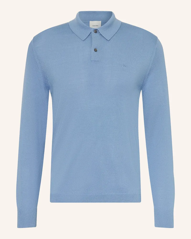 Calvin Klein Strick-Poloshirt Hellblau