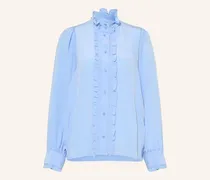 Seidenbluse Mit Rüschen blau