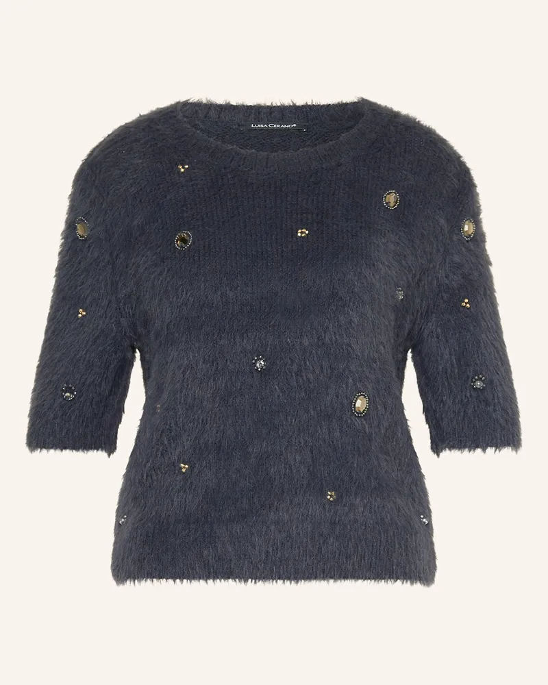 Luisa Cerano Strickshirt mit Schmucksteinen Dunkelblau