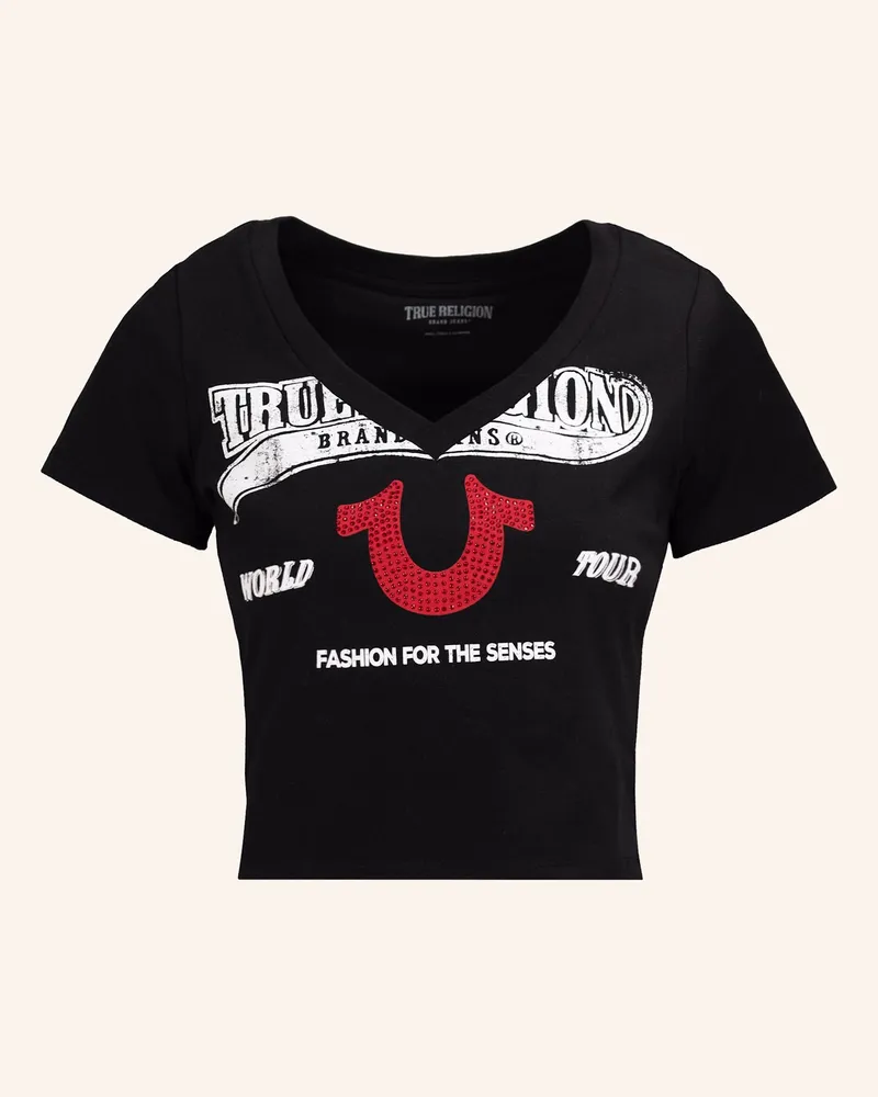True Religion T-Shirt Cropped Schwarz