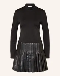 Claudie Pierlot Kleid im Materialmix mit Plissees Schwarz