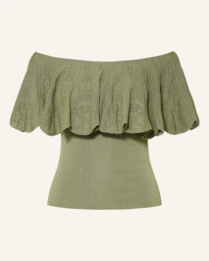 ba&sh Off-Shoulder-Stricktop Mit Volants gruen Oliv