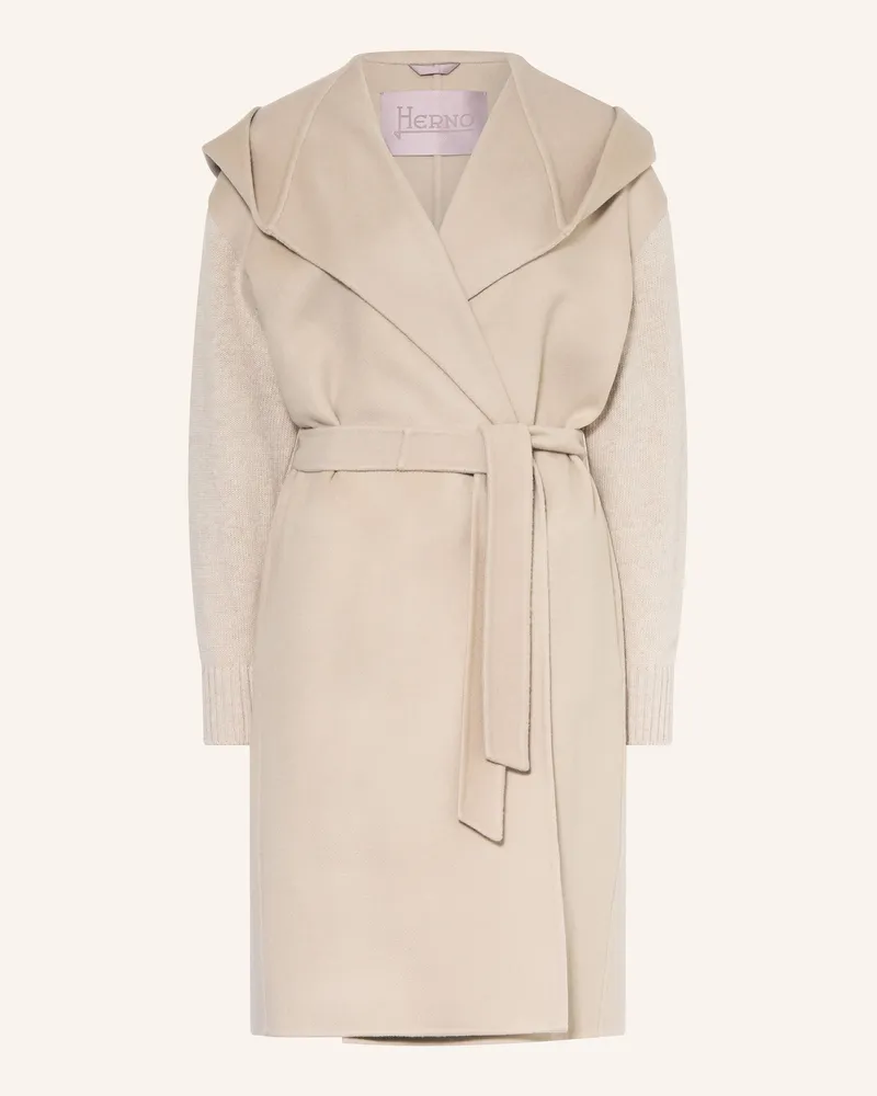 Herno Wollmantel im Materialmix Beige