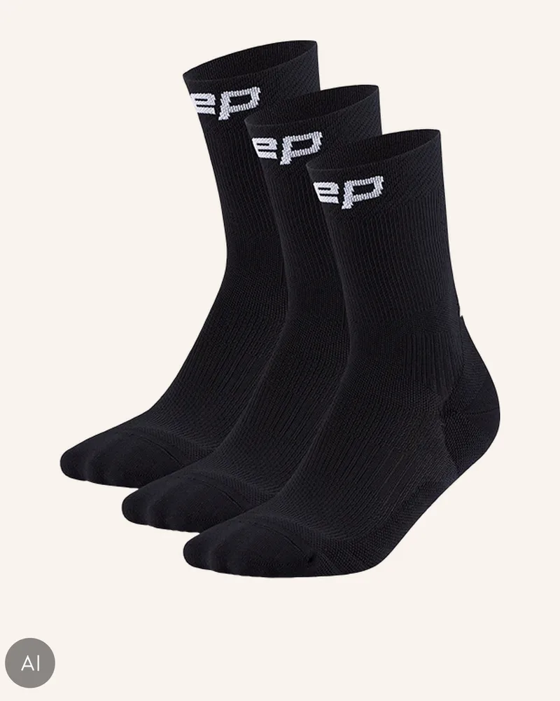 CEP Laufsocken Run 2-Pack Mid Cut Mit Kompression schwarz Schwarz