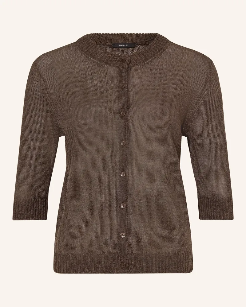 OPUS Strickjacke Datina Mit Leinen braun Dunkelbraun