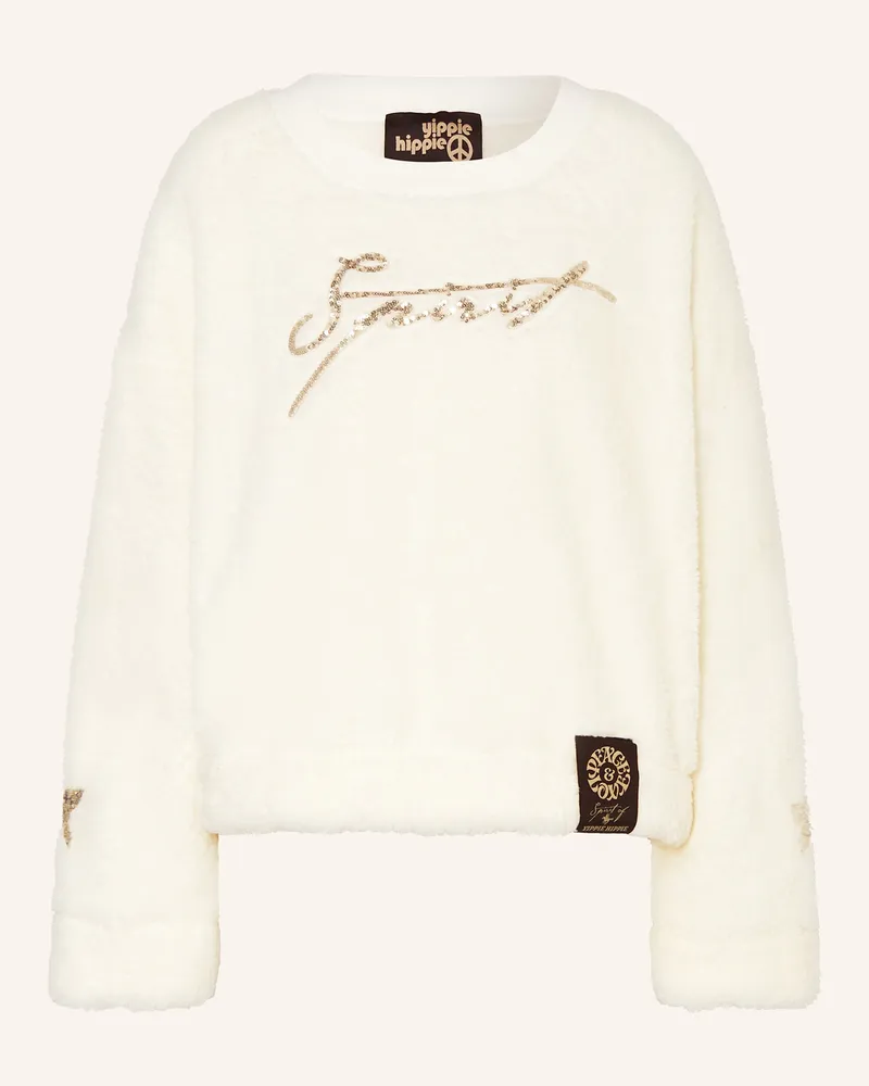 Yippie Hippie Sweatshirt aus Teddyfell mit Pailletten Weiss