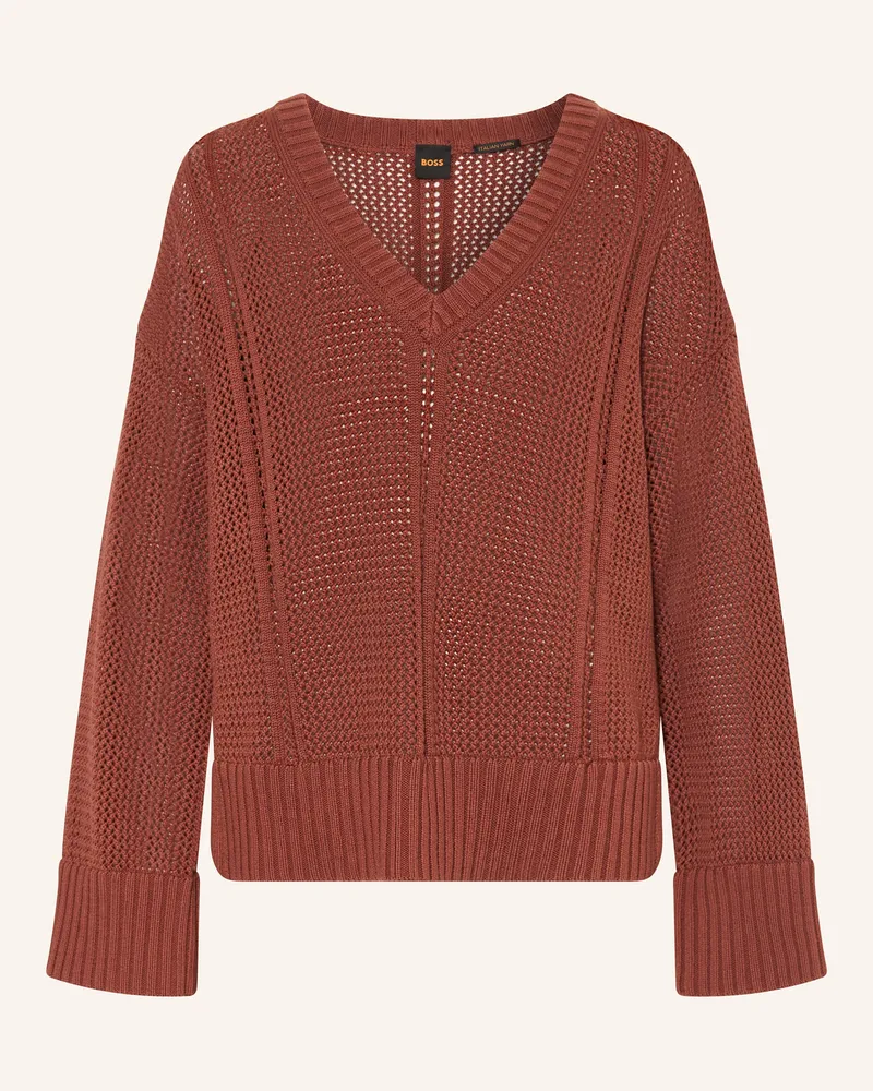 HUGO BOSS Oversized-Pullover FEVRAN Dunkelorange