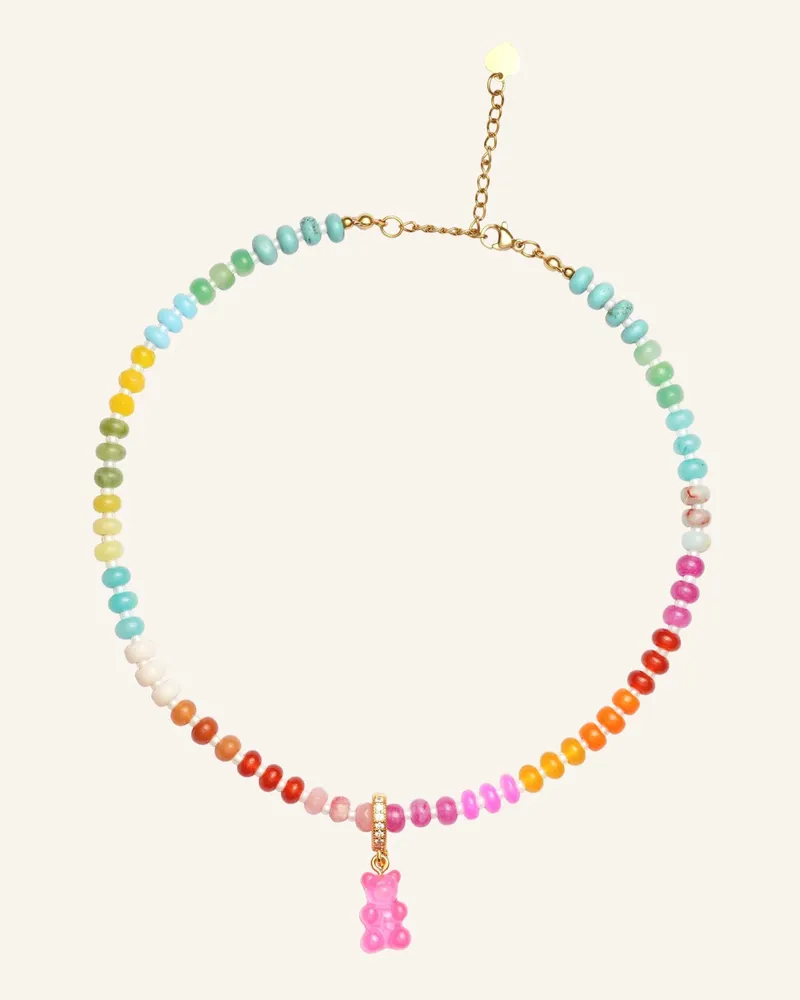 CRYSTAL HAZE Halsketten Tropical Nostalgia Bear Necklace Pink By Glambou gold Gold