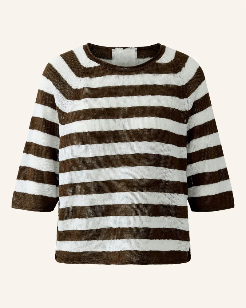 Oui  Strickshirt Aus Leinen Mit 3/4-Arm braun Dunkelbraun