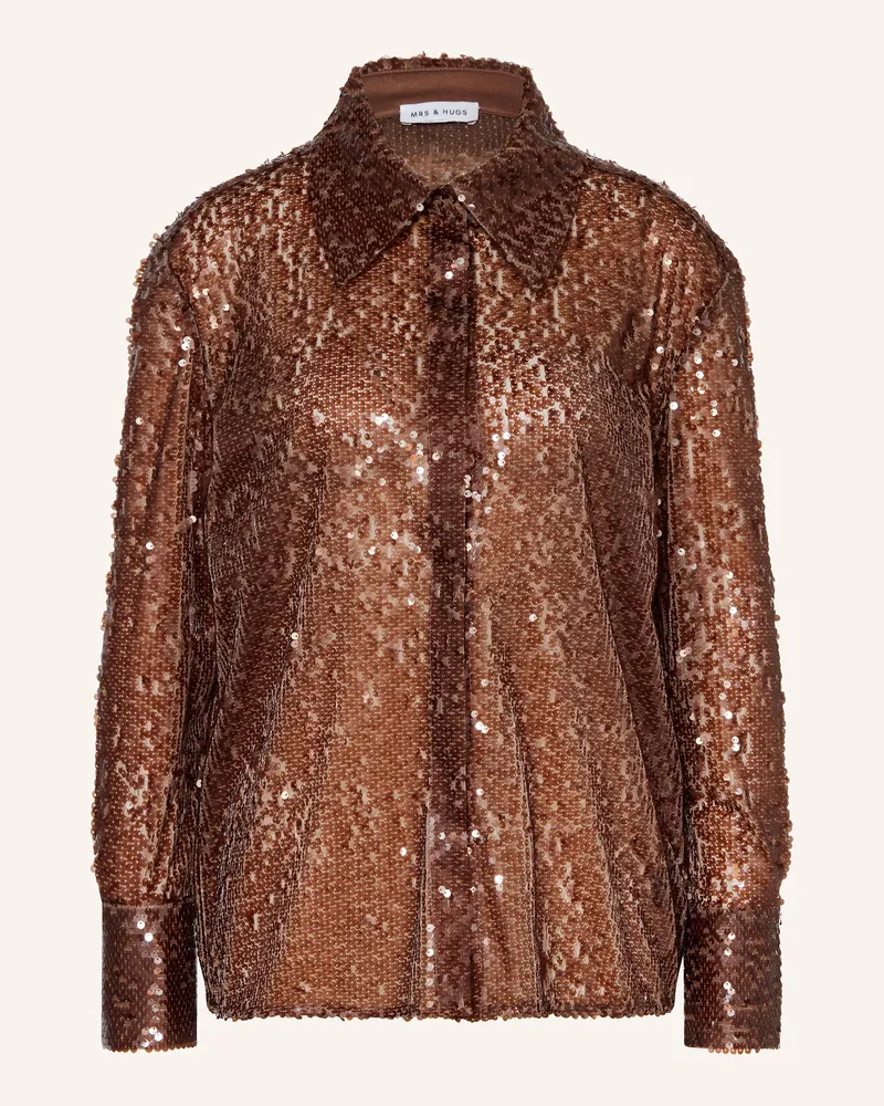Mrs & HUGS Hemdbluse mit Pailletten Dunkelbraun