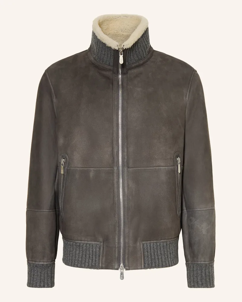 Brunello Cucinelli Lederjacke grau Taupe