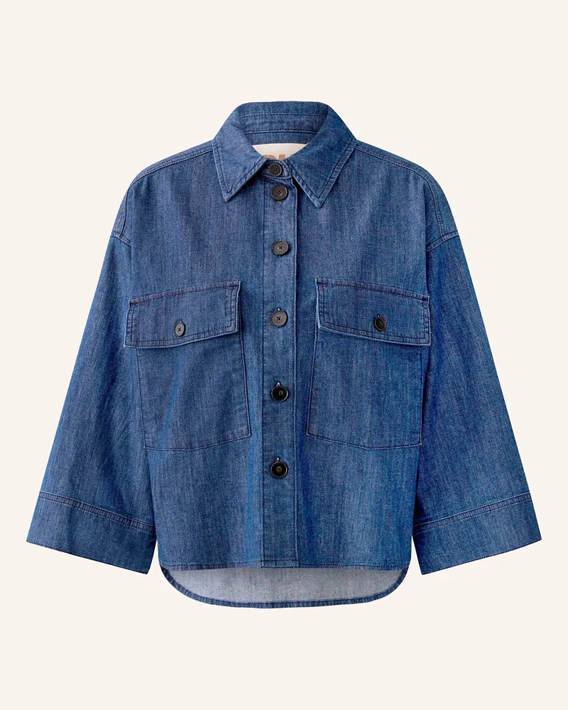 Oui  Jeansbluse mit 3/4-Arm Dunkelblau