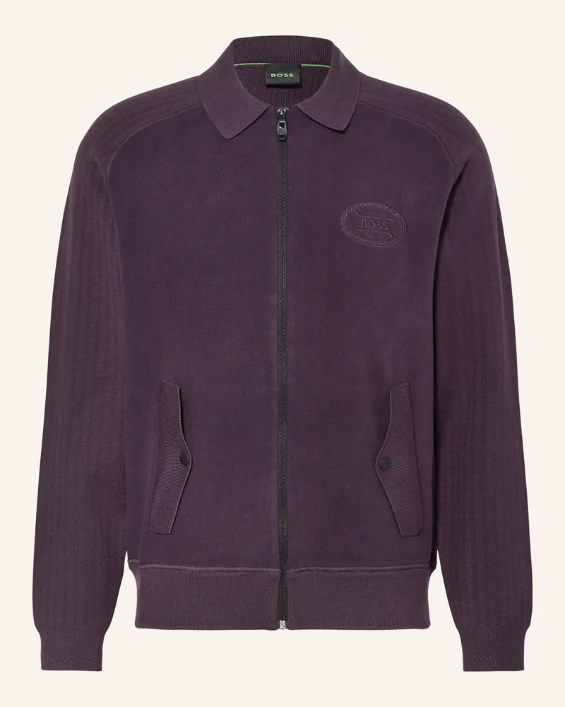 HUGO BOSS Strickjacke HOLE im Materialmix Dunkellila