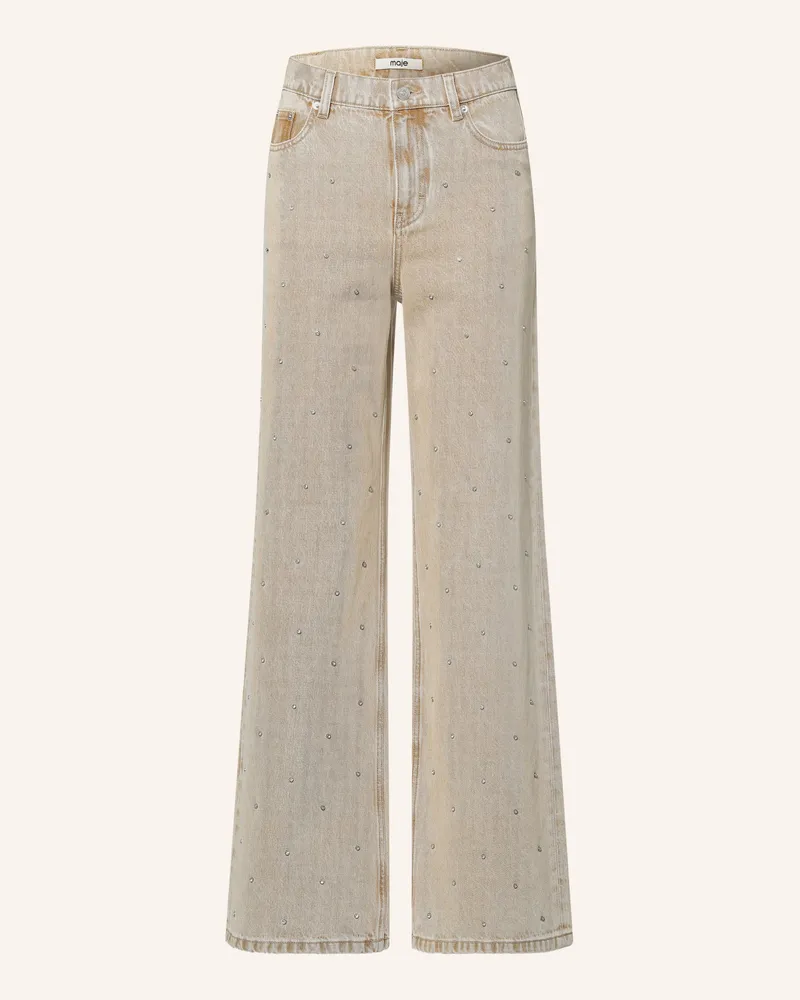 Maje Wide Leg Jeans Mit Schmucksteinen beige 0130