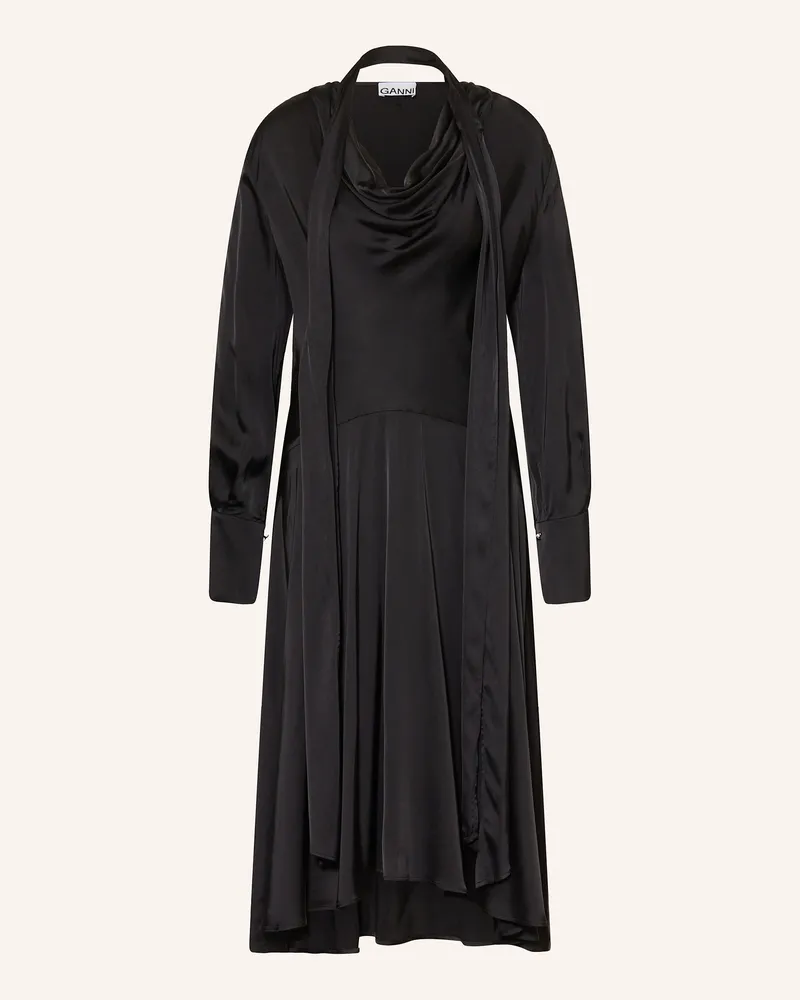 Ganni Satinkleid schwarz Schwarz