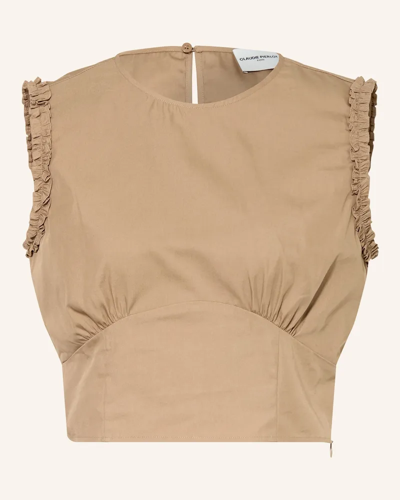 Claudie Pierlot Cropped-Top mit Rüschen Hellbraun