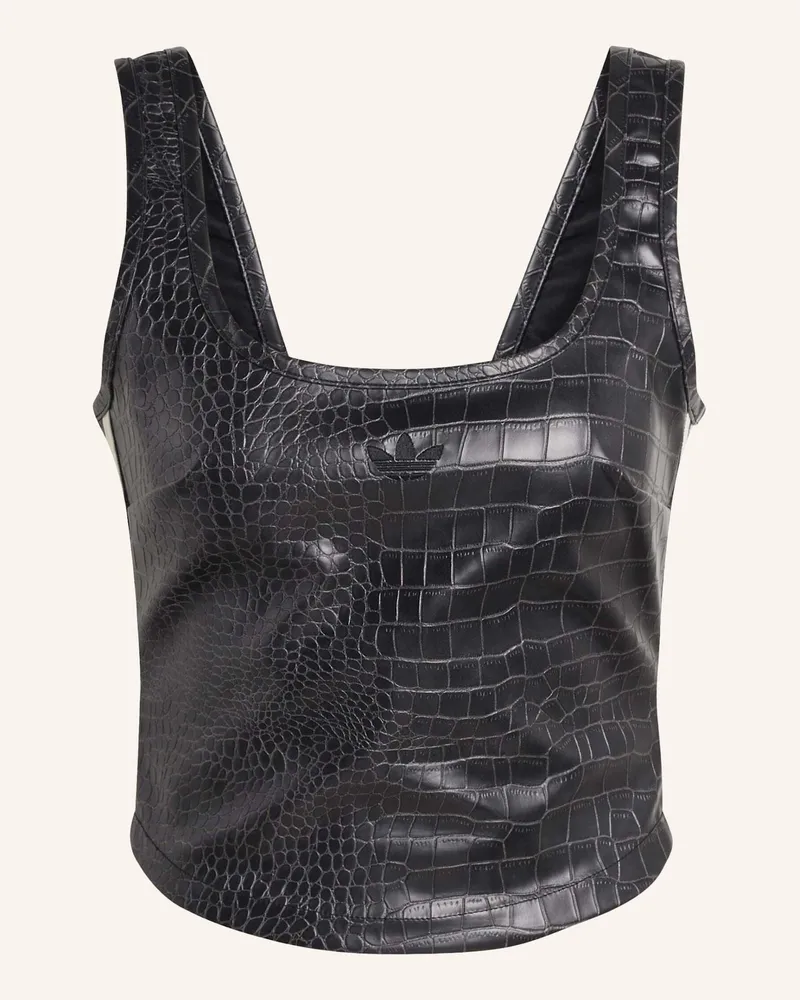 adidas Top in Lederoptik Schwarz