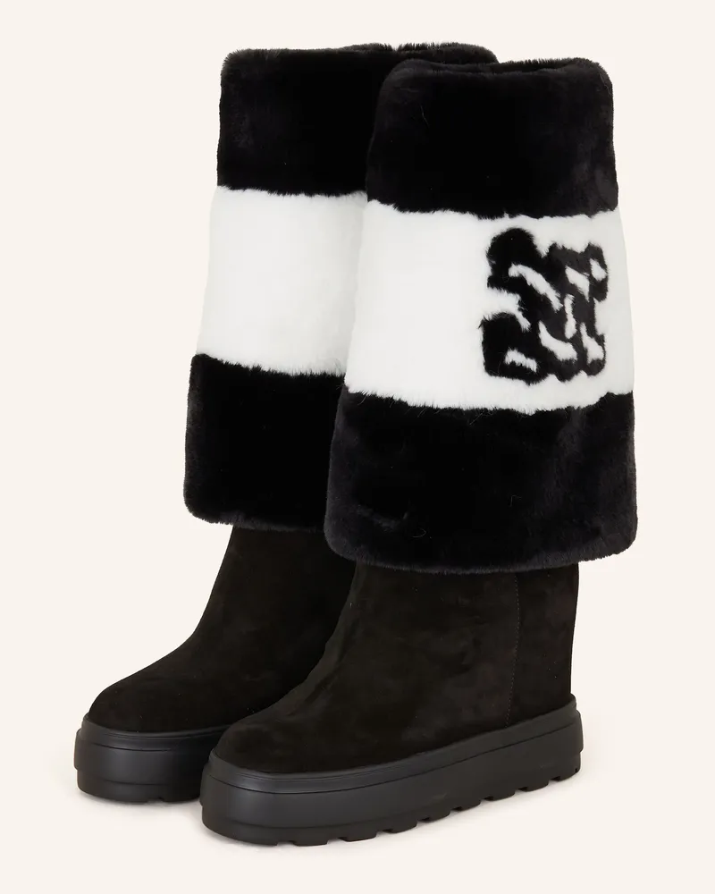 Casadei Plateau-Boots mit Kunstfell Schwarz
