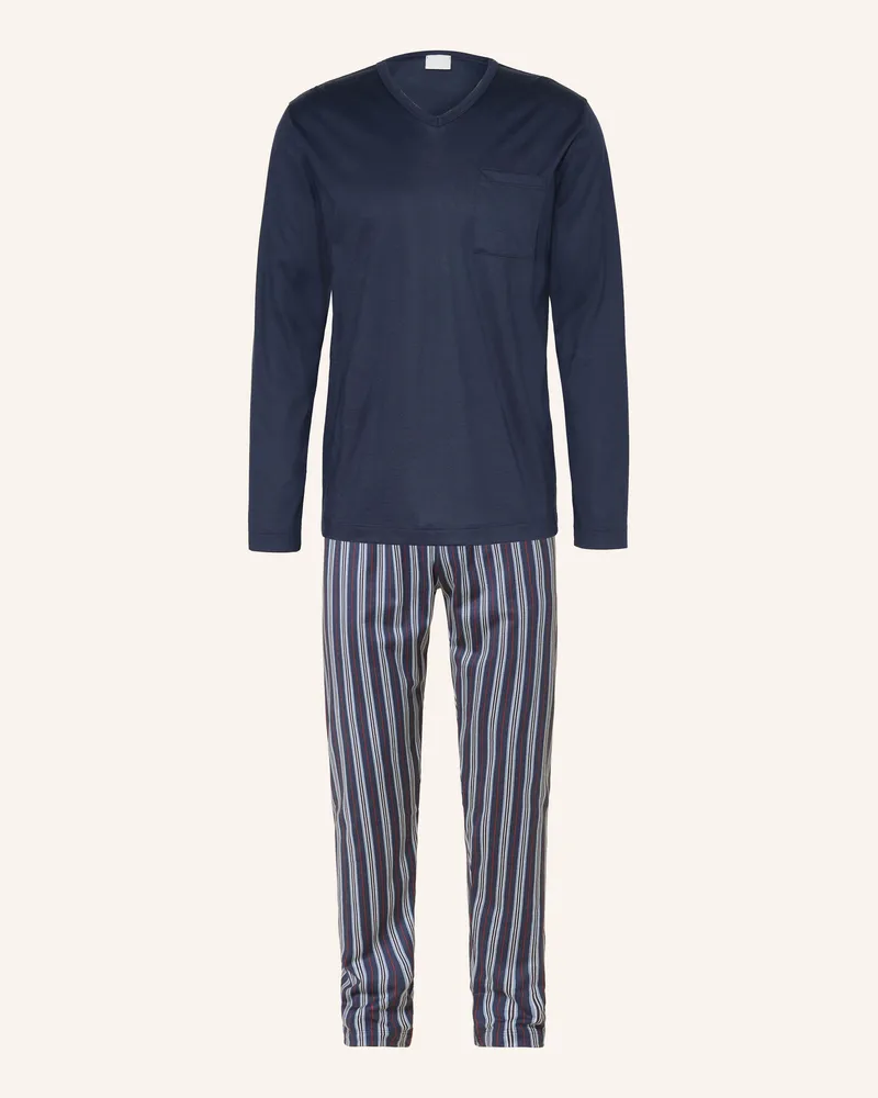 Mey Schlafanzug Serie Seriously Stripes blau Dunkelblau