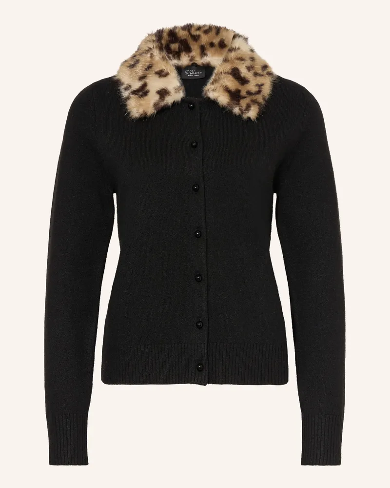 S.Oliver Strickjacke Mit Abnehmbarem Kunstfell-Kragen schwarz Schwarz
