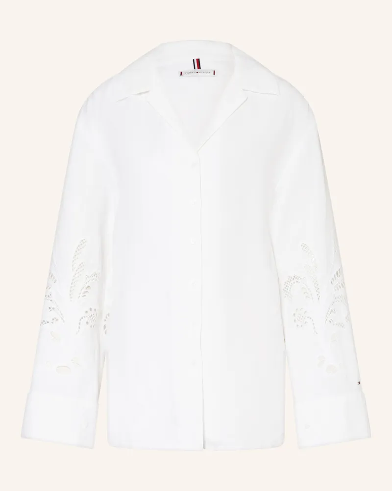 Tommy Hilfiger Bluse mit Leinen und Lochspitze Weiss