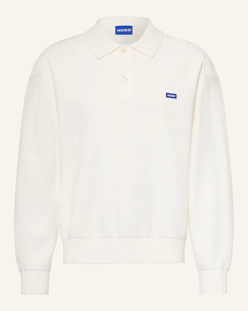 HUGO BOSS Strick-Poloshirt San Petty Oversized Fit weiss Creme
