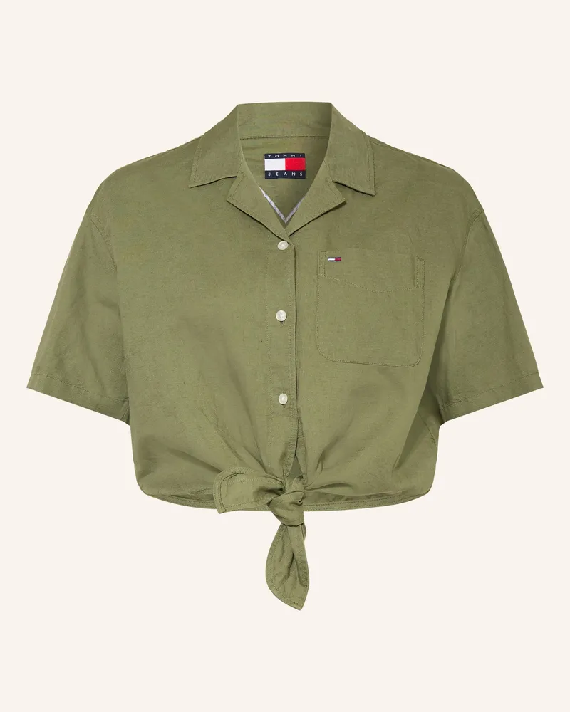 Tommy Hilfiger Bluse mit Leinen Oliv