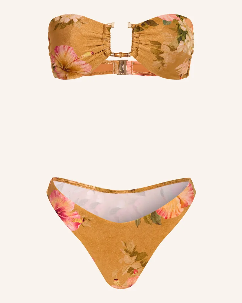 Zimmermann Bandeau-Bikini Mahon Bamboo pink Dunkelgelb