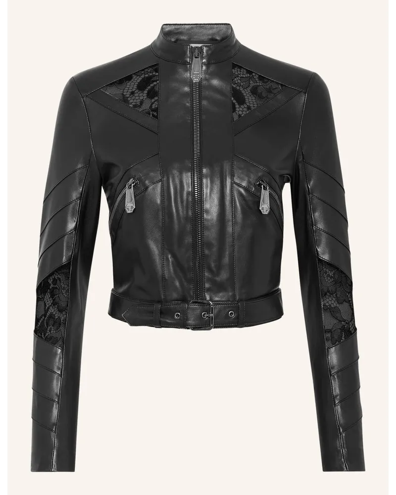 Philipp Plein Bikerjacke mit Spitze Schwarz