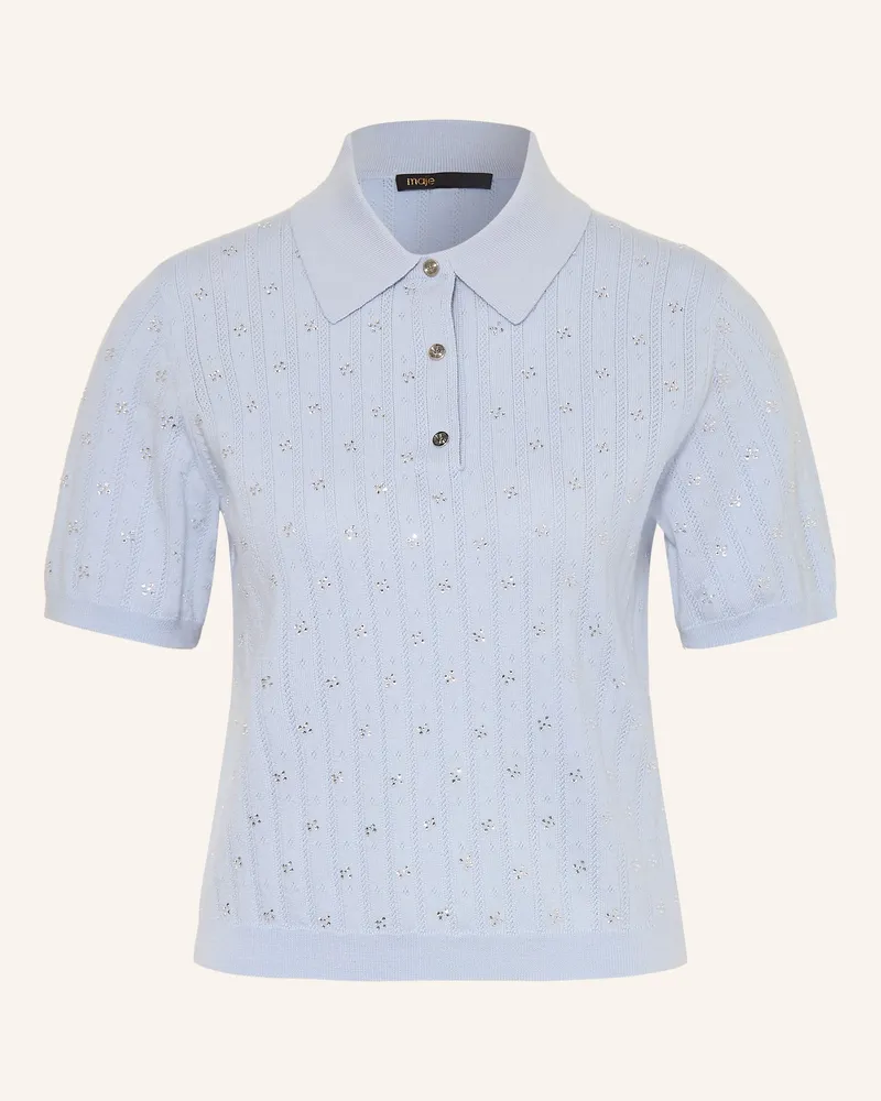 Maje Strick-Poloshirt mit Schmucksteinen Hellblau