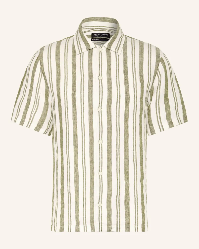 Marc O'Polo Kurzarm-Hemd Regular Fit Aus Leinen gruen Weiss